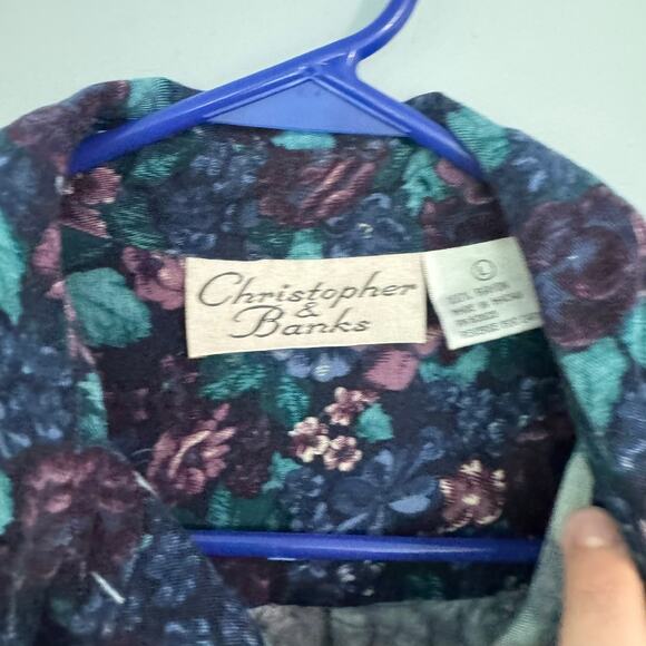 Vintage Christopher & Banks Jewel Tone 90s Floral Button Down Shirt Size Large - Picture 5 of 7